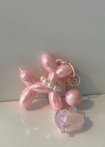 İnci Detaylı Pembe Balon Köpek Charm Anahtarlık
