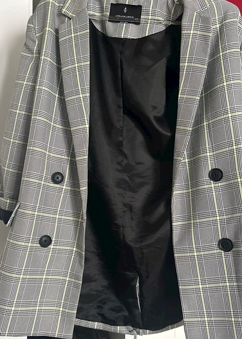 Gri Ekose Kadın Midi Blazer Ceket
