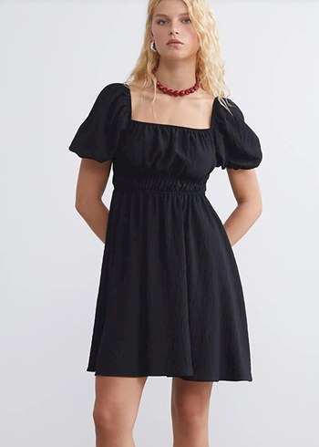 LC Waikiki Siyah Mini Keten Elbise, Salaş Kesim, Drapeli#goth