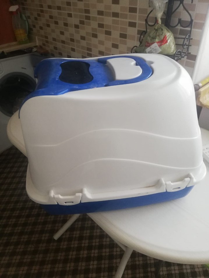 Mavi Kapaklı Kedi Tuvaleti ve Taşıma Kutusu - Görsel 2