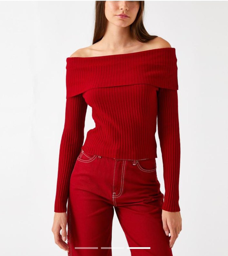 madonna yaka kırmızı y2k kazak - Görsel 2