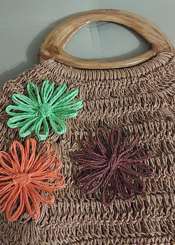 Çiçek Desenli Örgü Bohem Kadın Çantası - Görsel 5