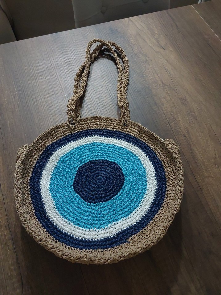 Yuvarlak Nakışlı Örgü Bohem Kadın Çanta - Görsel 5