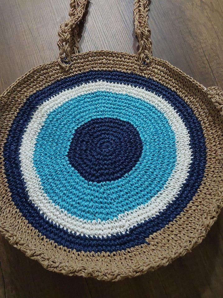 Yuvarlak Nakışlı Örgü Bohem Kadın Çanta - Görsel 4