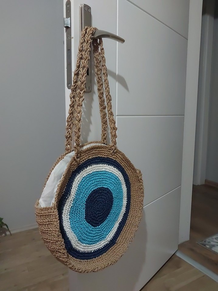 Yuvarlak Nakışlı Örgü Bohem Kadın Çanta - Görsel 3