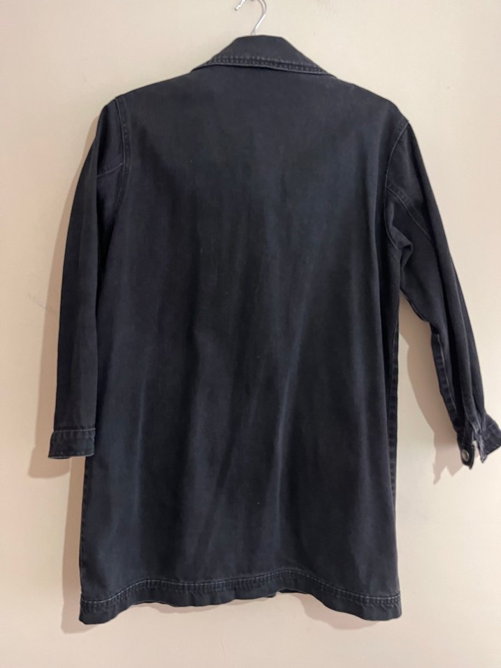 Siyah Düğmeli Midi Kadın Kot Ceket - Görsel 3