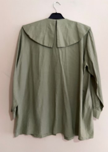 Kadın Haki Keten Uzun Kollu bebe yaka Gömlek - Görsel 2