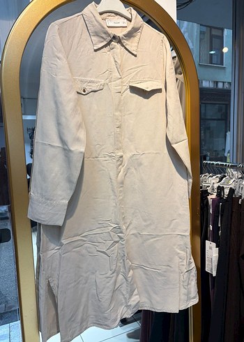 Bej Uzun Keten Kadın gömlek Allday - Görsel 2