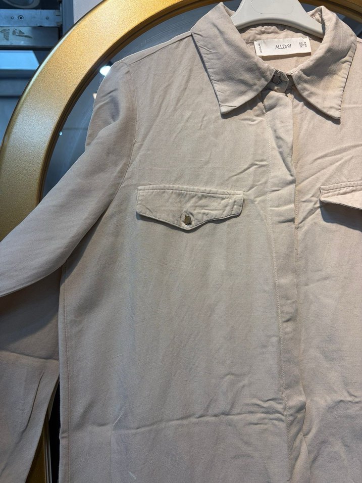 Bej Uzun Keten Kadın gömlek Allday - Görsel 3