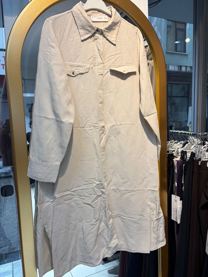 Bej Uzun Keten Kadın gömlek Allday - Görsel 2