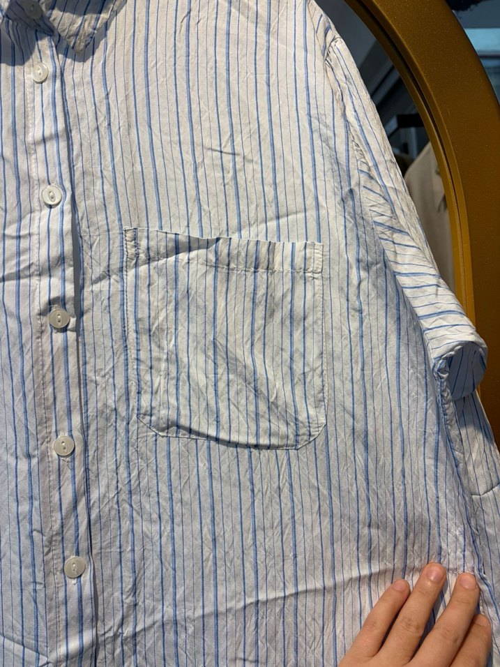 Çizgili Gri Beyaz Keten Uzun Kollu Gömlek - Görsel 3