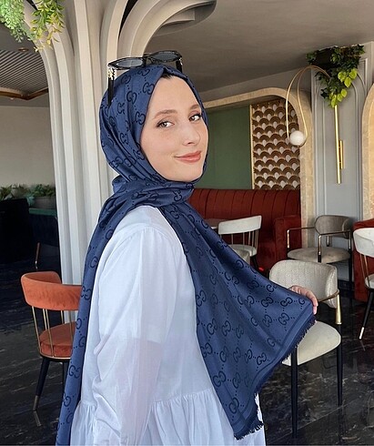 G desen lacivert kaşmir şal