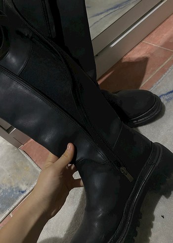 37 Beden siyah Renk Siyah Deri Diz Üstü Stiletto Topuklu Bot