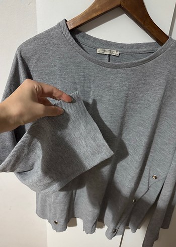 Düğmeli Gri Kadın Kazak - Görsel 2