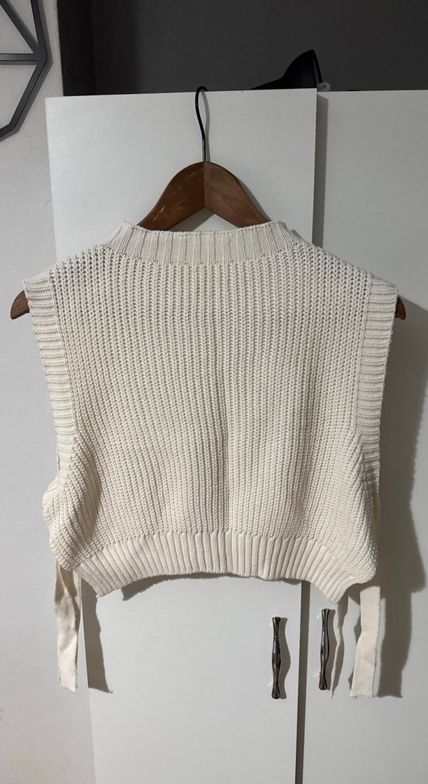 Bohem Beyaz Boğazlı Örgü Süveter - Görsel 2