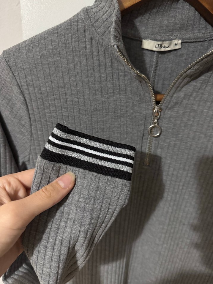 Uzun Kollu Gri Triko Elbise - Görsel 2