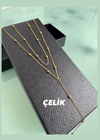 Çelik Uzun Zincir dekolte Altın top Kolye