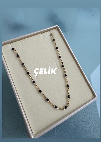 Çelik siyah mineli kolye