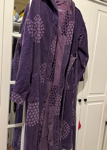 Özdilek Mor Bağlamalı Desenli uzun Kadın bornoz - Görsel 2