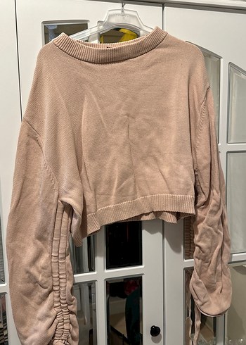 Pudra Triko Kadın Uzun Kollu Kısa Kazak - Görsel 4