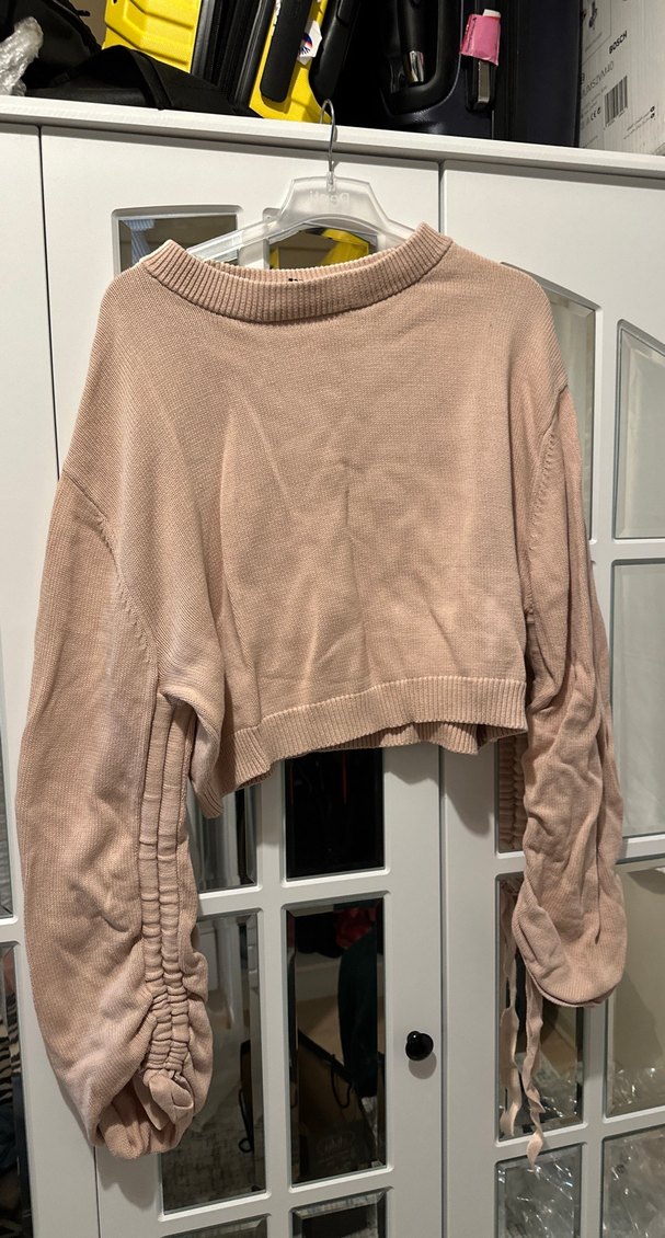 Pudra Triko Kadın Uzun Kollu Kısa Kazak - Görsel 4