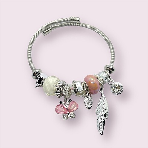 ÇELİK PANDORA PEMBE KELEBEK BİLEKLİK