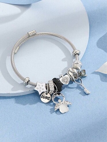 ÇELİK PANDORA BEYAZ MELEK CHARM BİLEKLİK