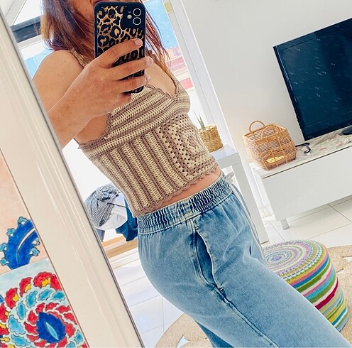 36 Beden camel Renk El örgüsü bluz