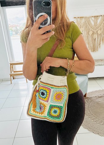 Renkli Örgü Bohem Kadın Çanta - Görsel 5
