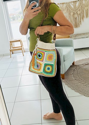 Renkli Örgü Bohem Kadın Çanta - Görsel 2