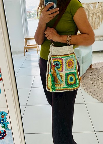 Renkli Örgü Bohem Kadın Çanta - Görsel 8