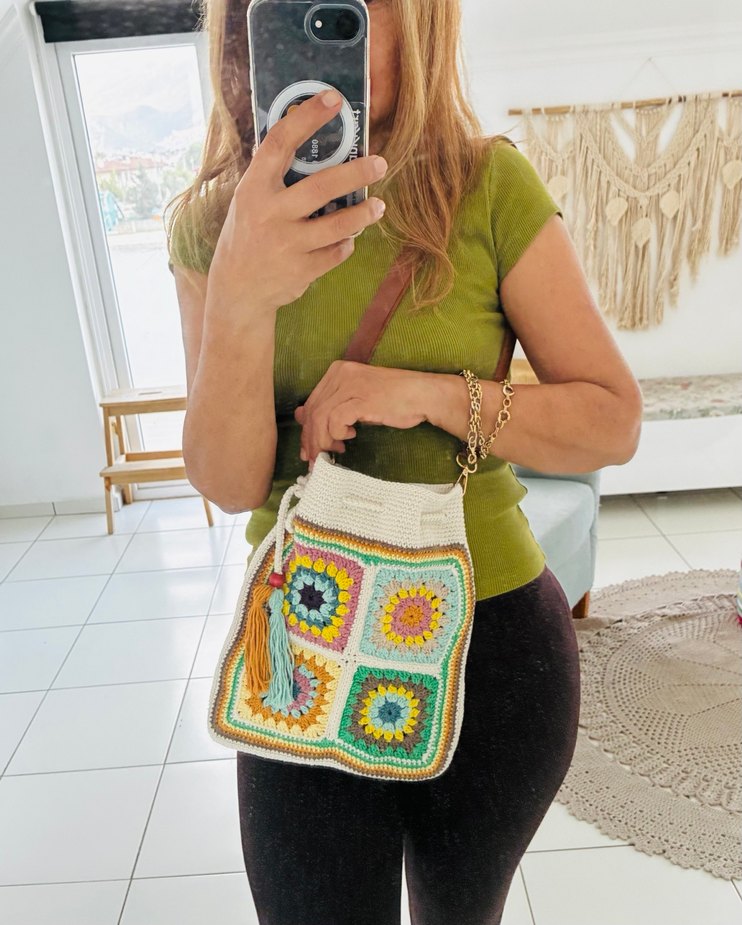 Renkli Örgü Bohem Kadın Çanta - Görsel 5