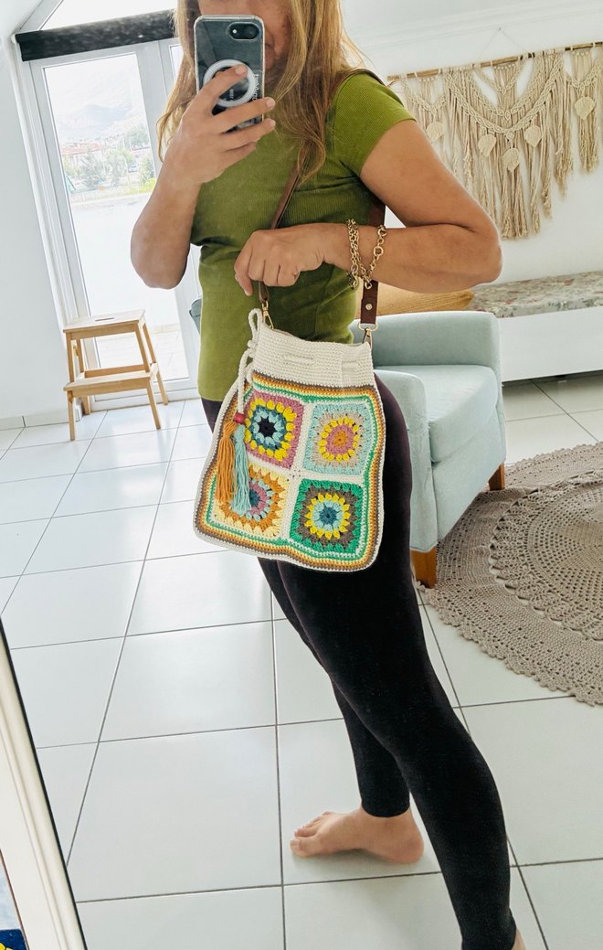 Renkli Örgü Bohem Kadın Çanta - Görsel 2