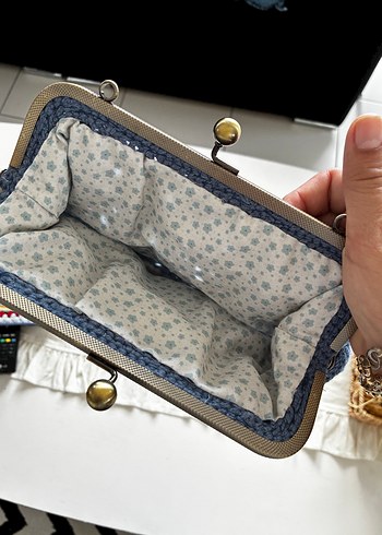 Örgü Kadın Çanta Çiçek Desenli Mavi - Görsel 2