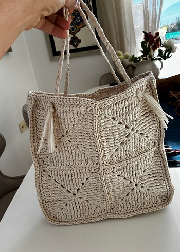 Bej Örgü  Bohem Kadın Çanta - Görsel 2