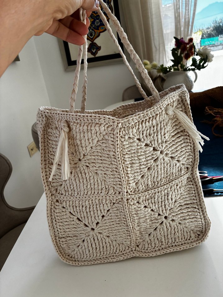 Bej Örgü  Bohem Kadın Çanta - Görsel 2