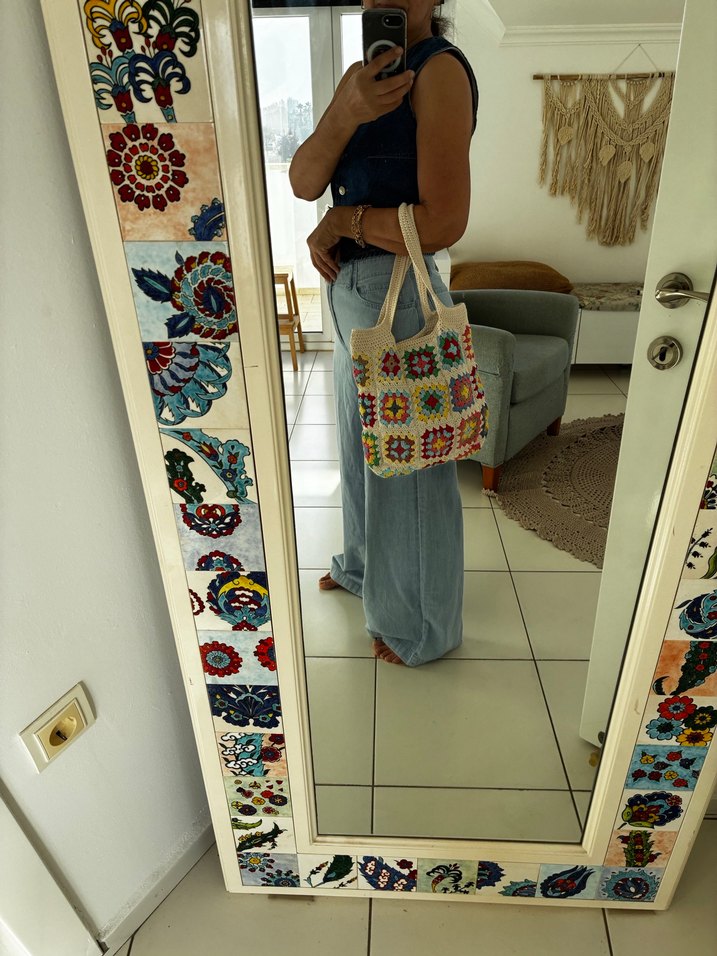 Renkli Örgü Bohem Kadın Çanta - Görsel 3