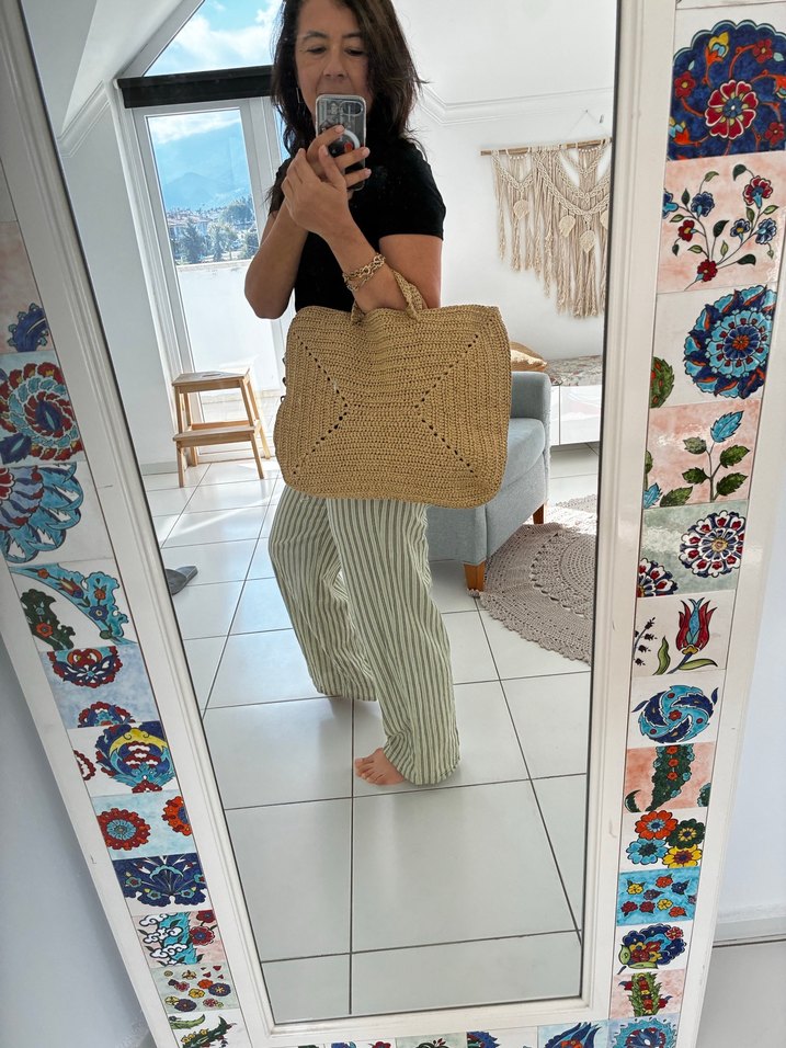 Bej Örgü Kadın Çantası - Görsel 5