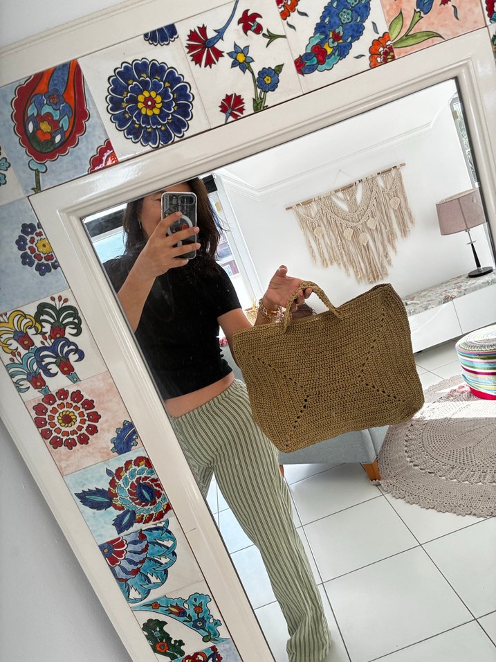 Bej Örgü Kadın Çantası - Görsel 3