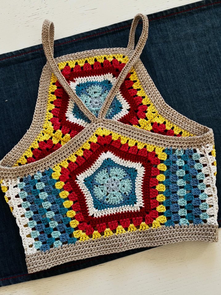 Renkli Desenli Örgü Crop - Görsel 2