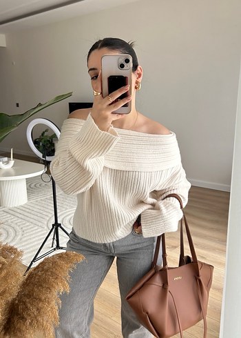 Gri Straplez Uzun Kollu Triko Kazak - Görsel 2