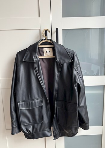 Siyah Deri Midi Ceket Yüksek Yakalı - Görsel 3