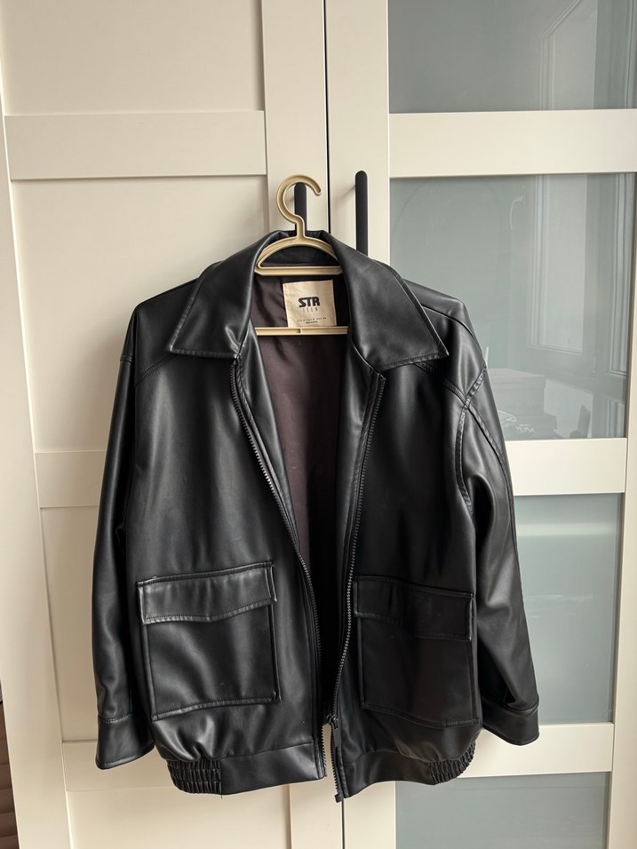 Siyah Deri Midi Ceket Yüksek Yakalı - Görsel 4