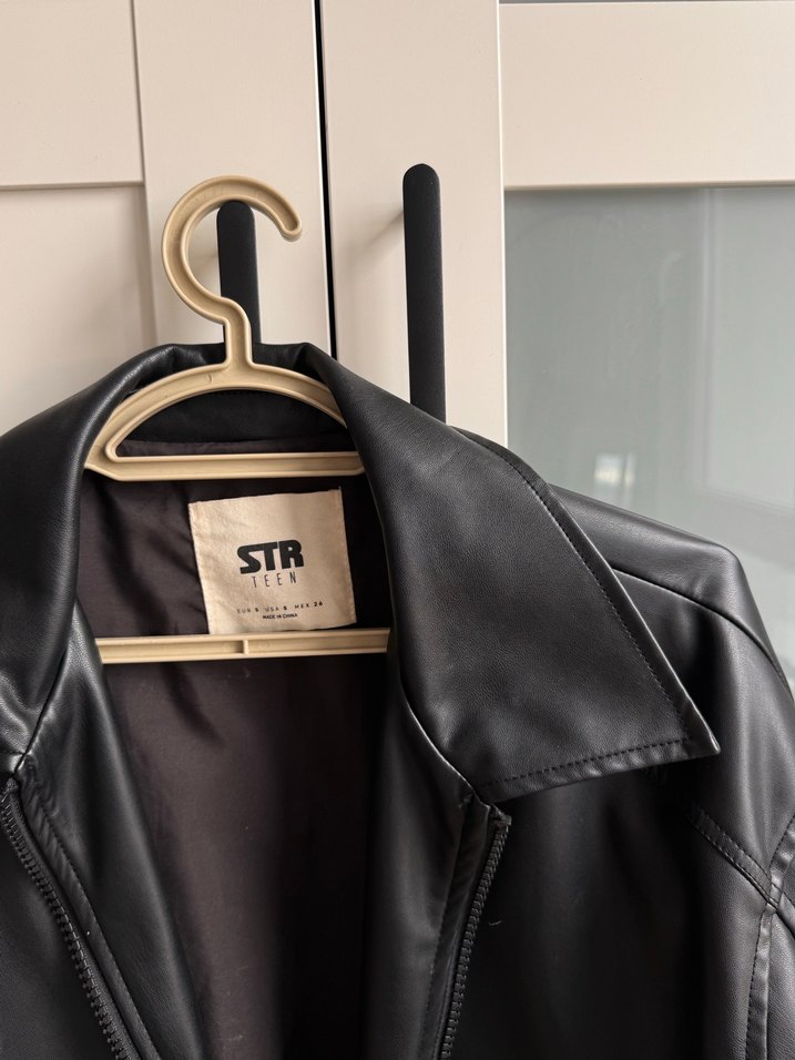 Siyah Deri Midi Ceket Yüksek Yakalı - Görsel 5