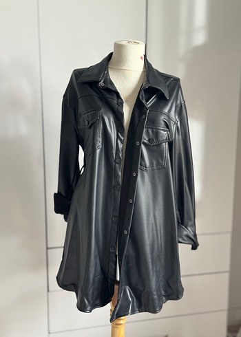 Düğmeli Siyah Deri Kadın Ceket - Görsel 3