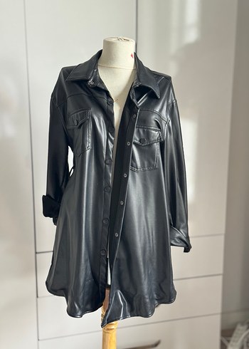 Düğmeli Siyah Deri Kadın Ceket - Görsel 2