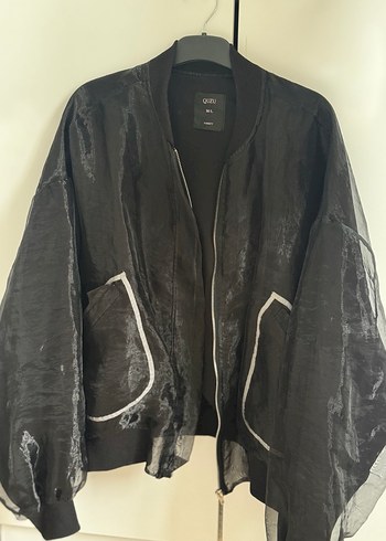 Şeffaf Siyah Geniş Kesim Transparan Ceket - Görsel 2