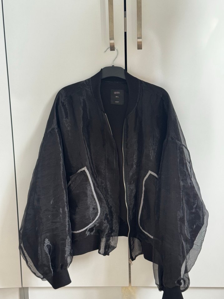 Şeffaf Siyah Geniş Kesim Transparan Ceket - Görsel 3