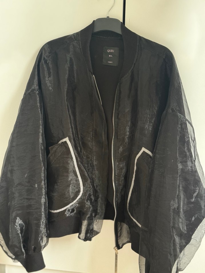 Şeffaf Siyah Geniş Kesim Transparan Ceket - Görsel 2