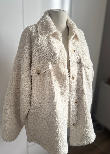 Beyaz Peluş Kadın Midi Ceket - Görsel 2